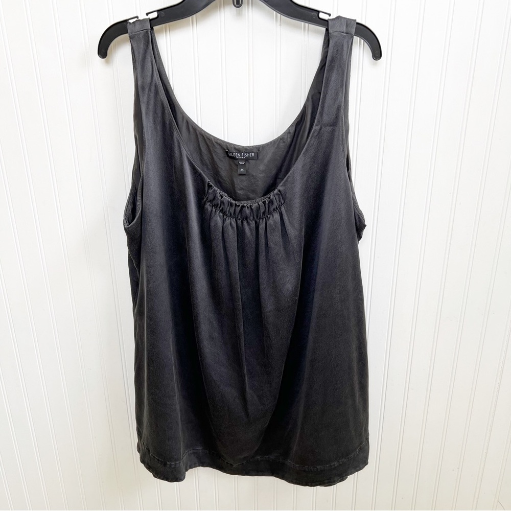 Eileen Fisher Woman Washed Black/Dark Gray Sleeveless Silk Tank - 2X